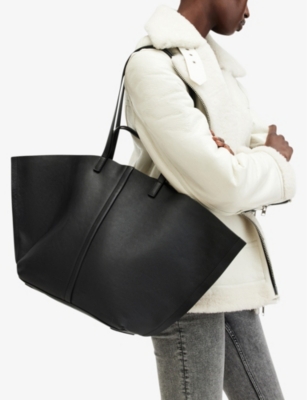 Allsaints Allington Black Straw Tote Bag In Black