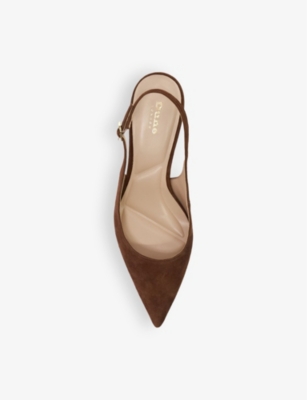 Dune Celinna Sling-back Suede Heeled Courts In Chestnut Suede