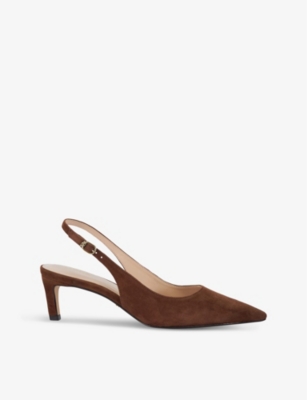 Dune Celinna Sling-back Suede Heeled Courts In Chestnut Suede