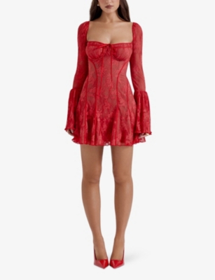 House Of Cb Womens Scarlet Analissa Floral-pattern Lace Mini Dress In Scarlet