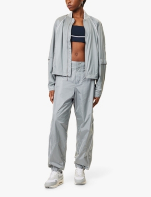 Nike X Jacquemus Womens Particle Grey White Ribbed Neckline Brand Print Relaxed-fit Shell Jacket In Particle Grey White