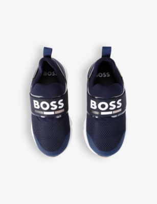Boss By Hugo Boss Boss By Hugo Boys Navy Kids Logo-print Mesh Low-top Trainers In Navy
