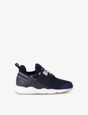 Boss By Hugo Boss Boss By Hugo Boys Navy Kids Logo-print Mesh Low-top Trainers In Navy