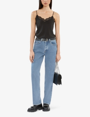 The Kooples Silk Lace Trim Camisole In Black