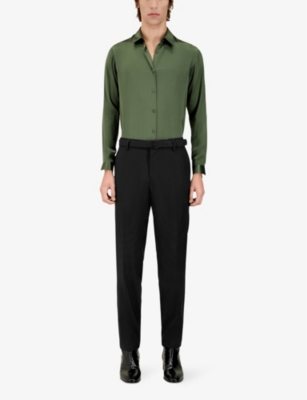 The Kooples Mens Black Belted-waist Straight-leg Slim-fit Wool Trousers In Black