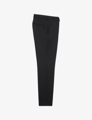 The Kooples Mens Black Belted-waist Straight-leg Slim-fit Wool Trousers In Black