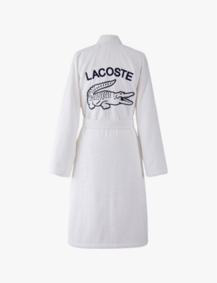 Lacoste Womens White L Défilé Logo-embroidered Cotton Bathrobe Xl In White