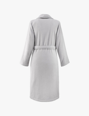 Lacoste Womens Gris L René Logo-embroidered Cotton-terry Bathrobe In Gris