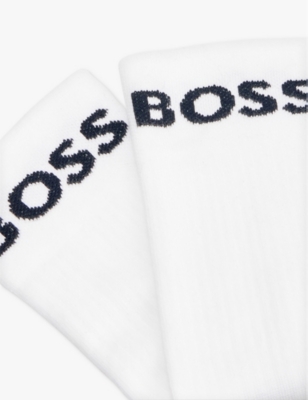 Hugo Boss Boss Mens White Branded Pack Of Two Cotton-blend Socks In White