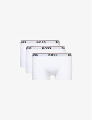 Shop Hugo Boss Mens Boss Branded Waistband Stretch-cotton Boxer Trunks In White