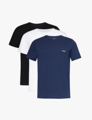 Hugo Boss Boss Mens Open Miscellaneous Crewneck Embroidered Branding Cotton-jersey T-shirt In Open Miscellaneous