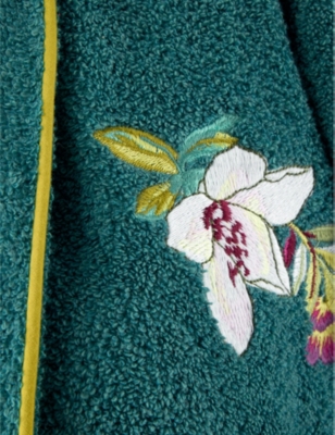 YVES DELORME: Panaroma floral-embroidered cotton bathrobe