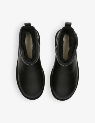 Ugg Womens Black Classic Ultra Mini Logo-patch Leather Ankle Boots Eur 40 / 7 Uk In Black
