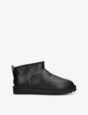 Ugg Womens Black Classic Ultra Mini Logo-patch Leather Ankle Boots Eur 40 / 7 Uk In Black