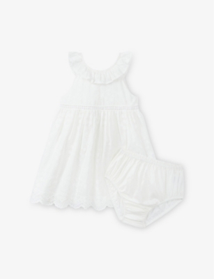 THE LITTLE WHITE COMPANY: Frilled Dress and Bloomer Cotton Set 0-18 Months