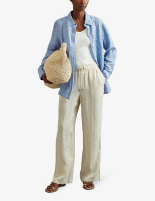 Reiss Womens Blue Belle Relaxed-fit Long-sleeve Linen Shirt In Blue