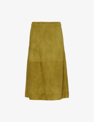 Shop Bottega Veneta Womens Marsh Panelled Split-hem Suede Midi Skirt