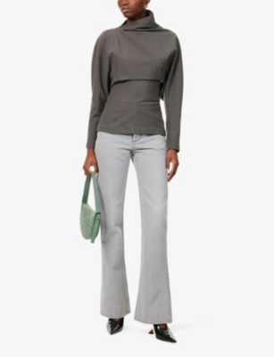 BOTTEGA VENETA WOMENS LIGHT GREY CONTRAST-PATCH FLARED-LEG MID-RISE DENIM JEANS XS 