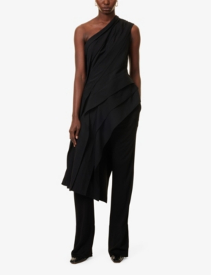 BOTTEGA VENETA WOMENS BLACK STRAIGHT-LEG HIGH-RISE WOVEN JERSEY TROUSERS 