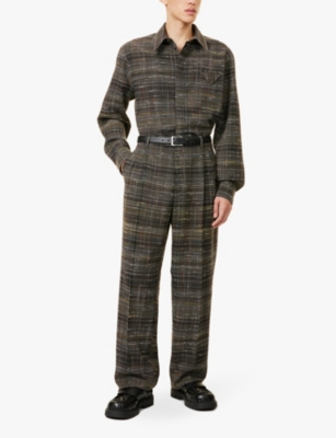 Bottega Veneta Mens Fondant Multicolour Pleated Two-slip-pockets Tapered-leg Relaxed-fit Woven-blend Trousers In Gray