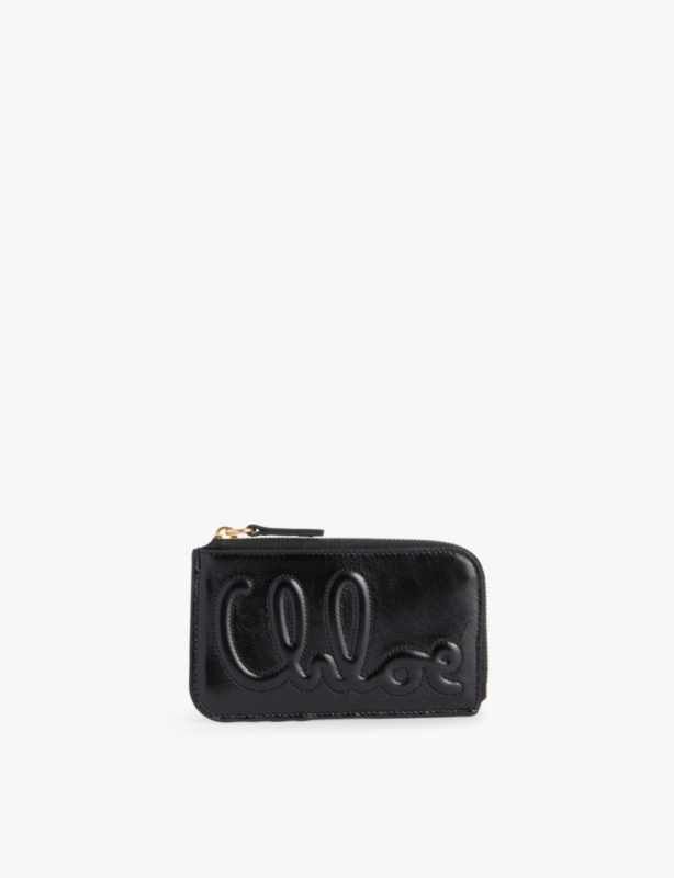 Logo-embossed leather card holder