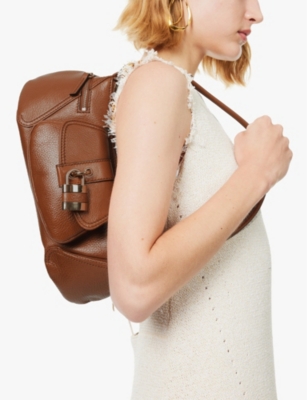 Shop Chloé Womens Clay Brown The 99 Padlock-embellishment Leather Shoulder Bag