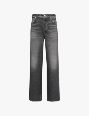 Rag & Bone Miramar Sofie Wide-leg High-rise Cotton Trousers In Washed Bla