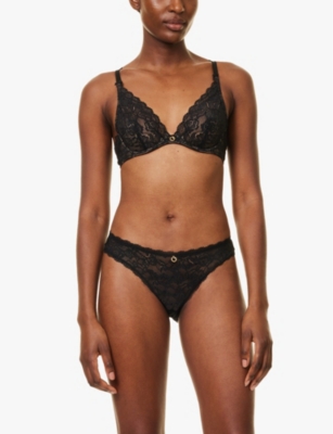 Aubade Womens Noir Rosessence Underwired Stretch-lace Plunge Bra In Noir