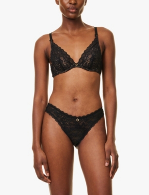 Aubade Womens Noir Rosessence Mid-rise Stretch-lace Tanga Briefs In Noir