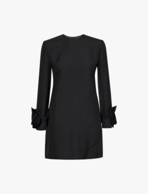 Valentino Womens Black Abito Embroidered-sleeve Wool Mini Dress