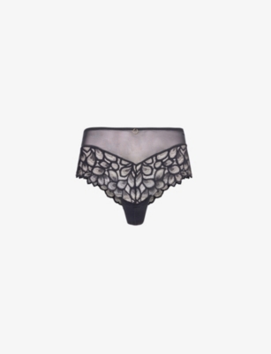 Panache Womens Black Latte Allure Floral-embroidered Lace-trim Stretch-woven Briefs