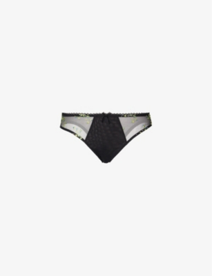 Panache Womens Black Meadow Floral-embroidered Stretch-mesh Brazilian Briefs