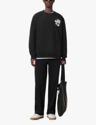 ALLSAINTS MENS JET BLACK ORLANDO BRAND-PRINT ORGANIC-COTTON SWEATSHIRT 