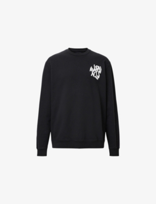 Shop Allsaints Mens Jet Black Orlando Brand-print Organic-cotton Sweatshirt