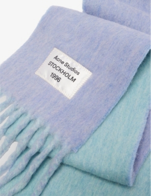 ACNE STUDIOS WOMENS BLUE/LIGHT BLUE BRAND-PATCH FRINGED ALPACA-BLEND SCARF 