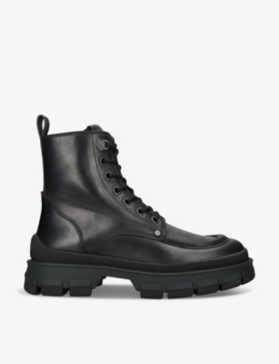 MONCLER: Hevea City debossed-branding leather ankle boots