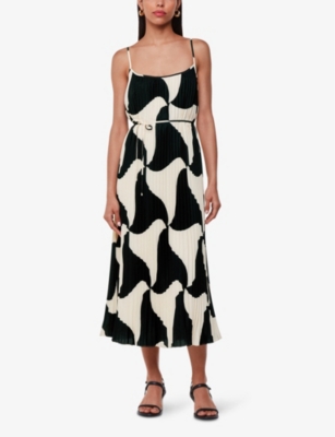 Whistles Triangle Swirl Pleated Dress In Black