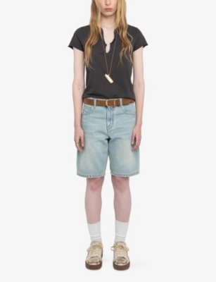 Zadig & Voltaire Womens Dark Chocolate Regular-fit Button-neck Cotton T-shirt Xs In Brown