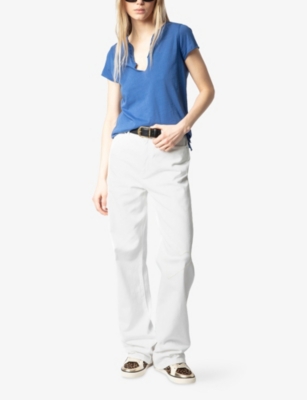 Regular-fit button-neck cotton T-shirt