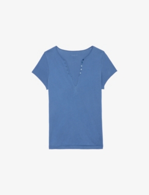 Regular-fit button-neck cotton T-shirt