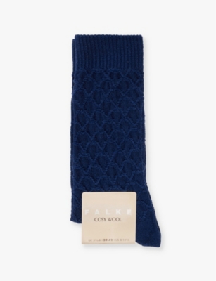 Falke Womens  Colossal Nest Knitted Wool-blend Socks In Blue