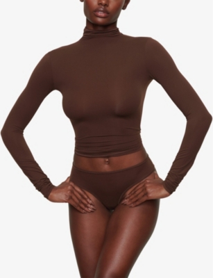 Skims Womens Cocoa Fits Everybody Turtleneck Stretch-woven Top In Cocoa