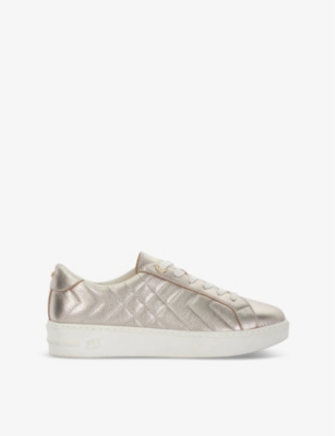 Dune Womens Gold Leather Egent Quilted Platform Low-top Trainers In Gold Leather