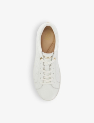 Dune Womens White Leather Egent Quilted Platform Low-top Trainers In White Leather