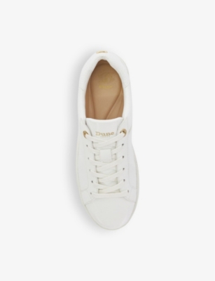 Dune Womens White Synthetic Elli Logo-badge Faux-leather Low-top Trainers In White Synthetic
