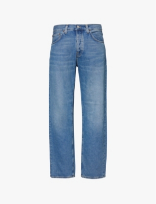 Shop Nudie Jeans Mens  Rad Rufus Whiskering Straight-leg Regular-fit Denim Jeans In Indigo Illusion