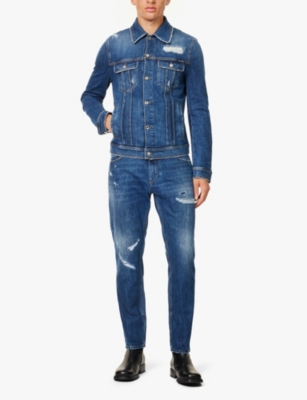 Shop Dolce & Gabbana Mens  Distressed Boxy-fit Denim Jacket In Variante Abbinata