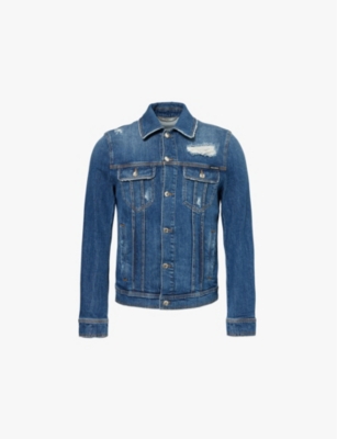 Shop Dolce & Gabbana Mens  Distressed Boxy-fit Denim Jacket In Variante Abbinata