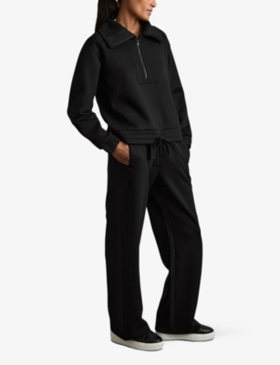 Reiss Womens Black Laney Half-zip Relaxed-fit Stretch-jersey Sweatshirt In Black