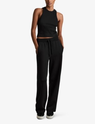 Reiss Womens Black Laney Wide-leg High-rise Stretch-jersey Jogging Bottoms In Black